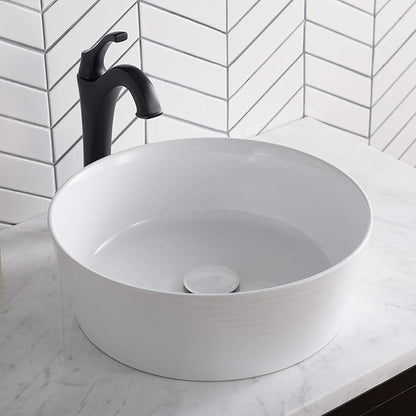 KRAUS Viva™ Round White Porcelain Ceramic Vessel Bathroom Sink, 15 3/4 in. D x 5 3/8 in. H, KCV-205GWH