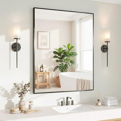 Koonmi Black Mirrors for Wall, 30x36 Inch Bathroom Mirror, Rectangular Wall Mirror for Living Room Bedroom Bathroom, Hangs Horizontally or Vertically