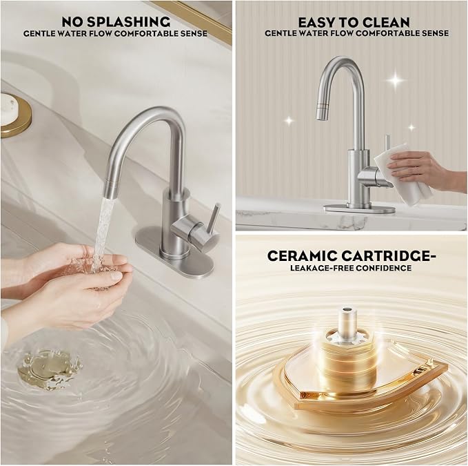 High Arc Pull Out Sprayer Bathroom Faucet,Brushed Nickel Single Handle Pull Down Faucet with Pop-Up Drain,1 or 3 Hole 2 Model RV Bar Laundry Utility Sink Faucet with Deck Plate, WE08CL-ZY-BN