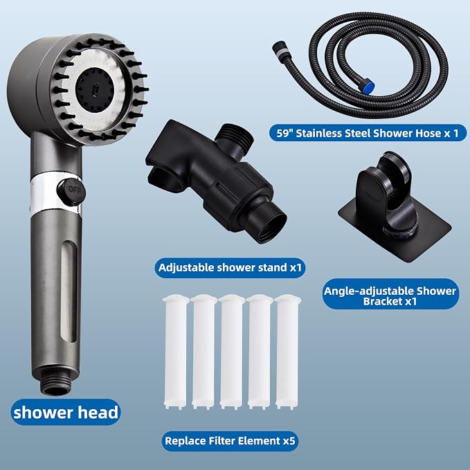 Shower Head High Pressure with Handheld High Pressure | Shower Filter Head for Hard Water Showerhead Black