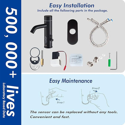 Touchless Bathroom Faucet for Home Use, with Temperature and Flow Control, Matte Black, TS-5303M