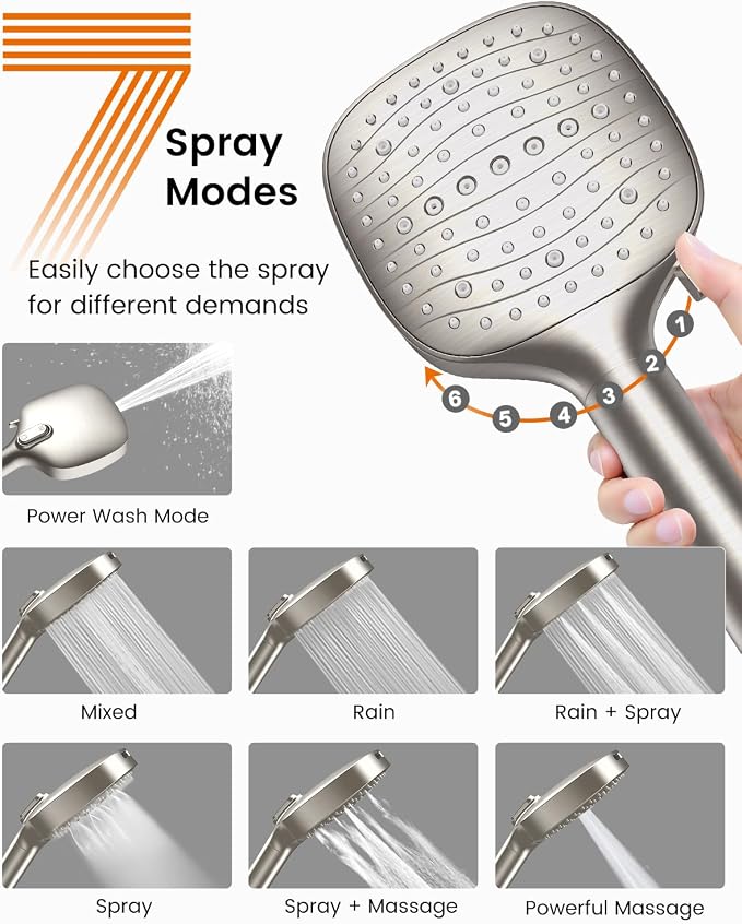 Filtered Shower Head with Handheld, High Pressure 7 Mode Handheld Shower Head with Hose and Filters for Hard Water, Built-in Power Wash to Clean Tub, Remove Chlorine - Reduce Dry Itchy Skin