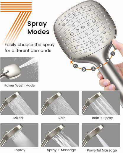 Filtered Shower Head with Handheld, High Pressure 7 Mode Handheld Shower Head with Hose and Filters for Hard Water, Built-in Power Wash to Clean Tub, Remove Chlorine - Reduce Dry Itchy Skin