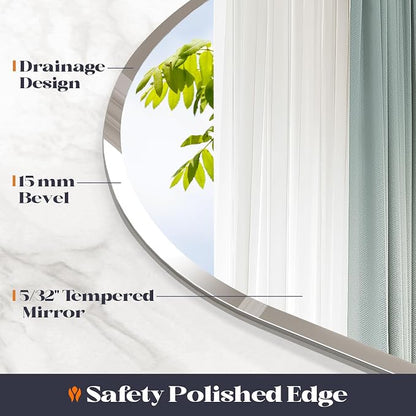 Frameless Bathroom Mirror, 28x42 Arched Beveled Vanity Wall Mirror | Arch Wall Mounted Bathroom Mirrors for Over Sink, Hallway, Entryways, Rust-proof, HD Tempered Glass, 15MM Beveled