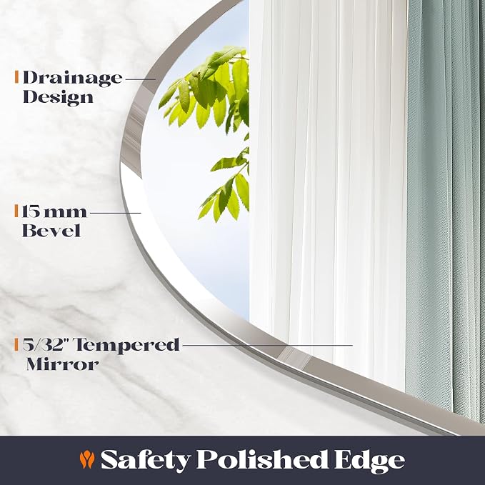 Frameless Bathroom Mirror, 24" x 36" Arched Vanity Mirror for wall Beveled, Arch Wall Mounted Bathroom Mirror for Over Sink, Hallway, Entryways