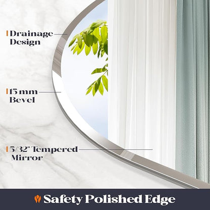 Frameless Bathroom Mirror, 24" x 32" Arched Vanity Mirror for Wall Beveled, Arch Wall Mounted Mirror for Bedroom, Entryways, Over Sink