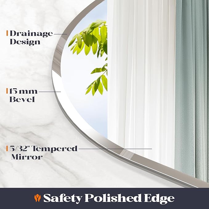 Frameless Bathroom Mirror, 28" x 42" Arched Vanity Mirror for wall Beveled, Arch Wall Mounted Mirror for Bedroom, Entryways, Over Sink