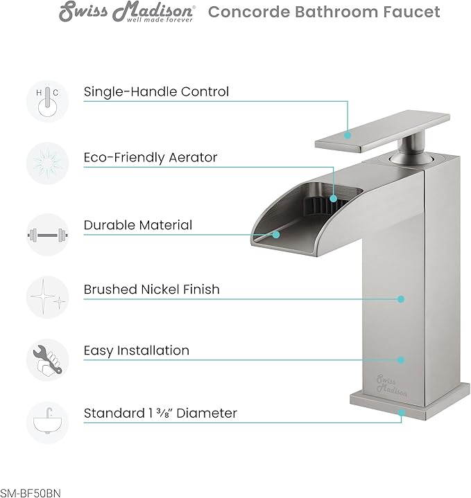Concorde Single Hole, Single-Handle, Waterfall Bathroom Faucet in Brushed Nickel