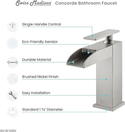 Concorde Single Hole, Single-Handle, Waterfall Bathroom Faucet in Brushed Nickel