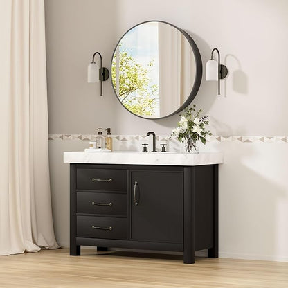 30 x 30 Inch Round Black Mirror Medicine Cabinet Surface Mounted, Circular Modern Bathroom Medicine Cabinet with Mirror, Metal Framed Medicine Cabinets with Tempered Glass Mirror