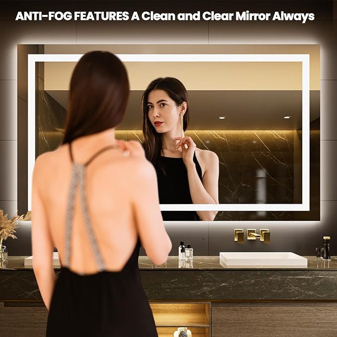 LOAAO 68"X40" LED Bathroom Mirror with Lights, UL Listed | Anti-Fog, Dimmable, 3 Color Temperature, Backlit + Front Lit, Memory Function, Tempered Glass