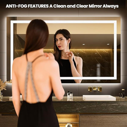 LOAAO 68"X40" LED Bathroom Mirror with Lights, UL Listed | Anti-Fog, Dimmable, 3 Color Temperature, Backlit + Front Lit, Memory Function, Tempered Glass