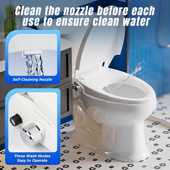 Bidet Toilet Seat Elongated Bidet Seat with Slow-Close, Non-Electric Bidet seat with Dual Nozzles, Fit Elongated Toilet Seat, Water Pressure Control，Easy to Install