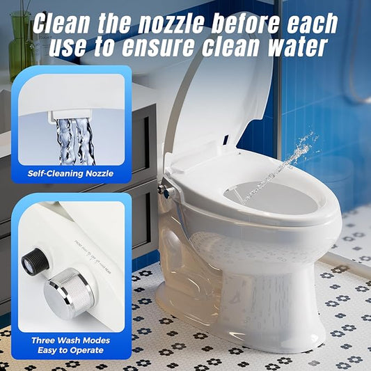 Bidet Toilet Seat Elongated Bidet Seat with Slow-Close, Non-Electric Bidet seat with Dual Nozzles, Fit Elongated Toilet Seat, Water Pressure Control，Easy to Install