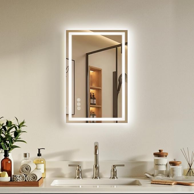 16x24 LED Bathroom Mirror with Anti-Fog, Backlit & Front Lit, Memory | Stepless Dimmable 3 Color CRI 95+ Shatterproof Tempered Glass ETL Listed for Safety Lighted Bathroom Vanity Mirror for Wall