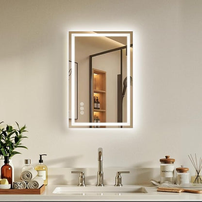 16x24 LED Bathroom Mirror with Anti-Fog, Backlit & Front Lit, Memory | Stepless Dimmable 3 Color CRI 95+ Shatterproof Tempered Glass ETL Listed for Safety Lighted Bathroom Vanity Mirror for Wall