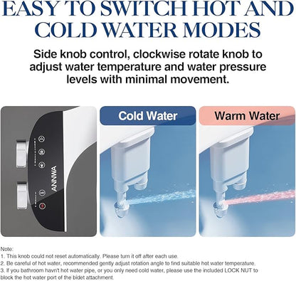 Bidet Attachment for Toilet Seat Non-Electric Bidet Hot and Cold Water Bidet Attachment Toilet Adjustable Water Temperature Posterior/Feminine Wash Dual Retractable Nozzle Self-Cleaning(TT18N)