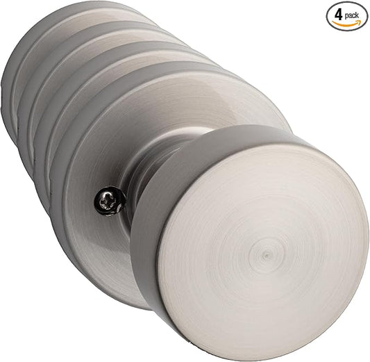 Kwikset Pismo Dummy Door Knob, Single Sided Handle for Closets, French Double Doors, and Pantry, Satin Nickel Non-Turning Interior Push/Pull Door Knob, with Microban Protection, Round Rose (Pack of 4)