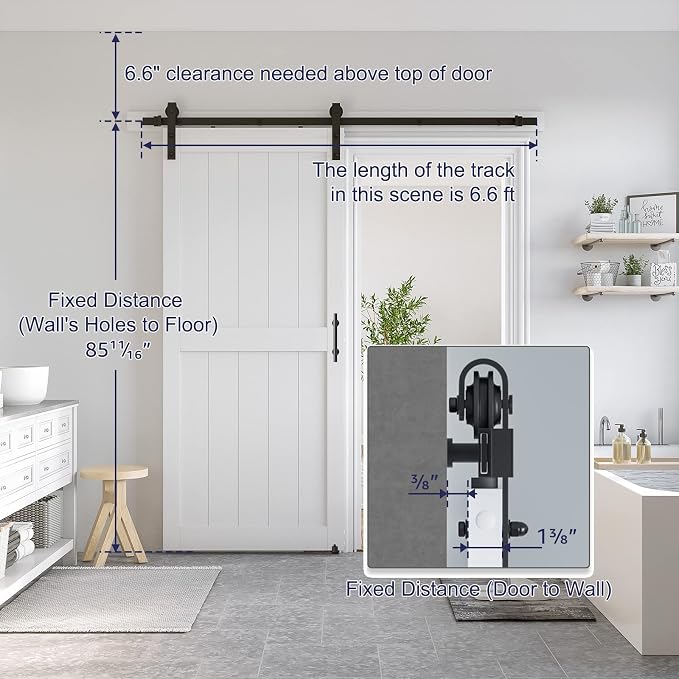 SMARTSTANDARD 38" x 84" White Sliding Barn Door with 6.6FT Black Hardware | Pre-Drilled Ready to Assemble, Waterproof PVC Coating, H-Frame