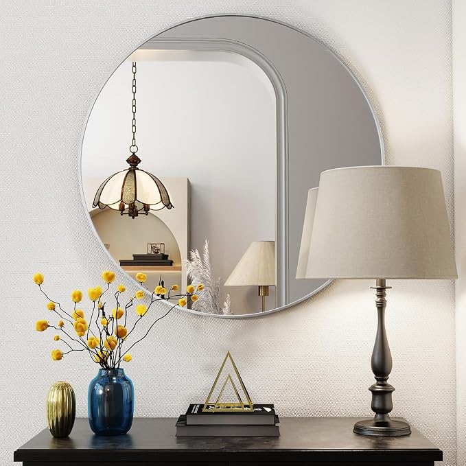 BEAUTYPEAK 30 Inch Round Mirror, Metal Frame Circle Mirror, White | Wall Mounted for Entryway, Bathroom, Vanity, Living Room