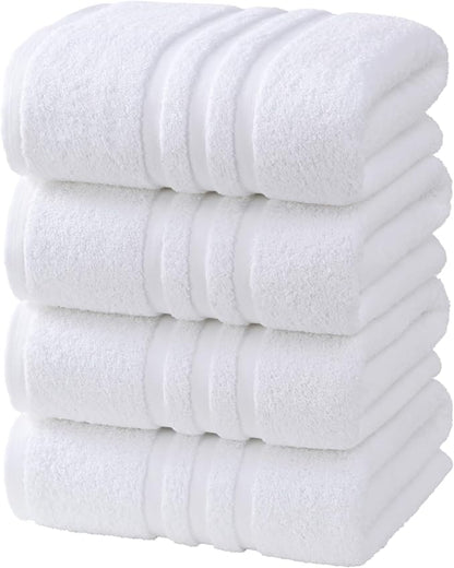 Velqora Large Bath Towels 4 Pack, 30x60 in, 100% Cotton, White | Soft & Absorbent | Balanced Weight | Everyday Comfort | Easy Care