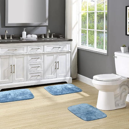 Garland Rug Traditional Nylon Washable Basin Blue 3 Bath Rugs (17" X 24", 21" X 34", 21" X 34") - Soft, Absorbent, and Stylish for Your Bathroom