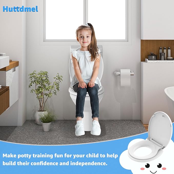 Toilet Seat Round with Toddler Seat 16.5 Inch & Quick Release - Quick Connect, Potty Training Toilet Seat Soft Close, PP Material Safe & Easy Clean, Firm Accessories Stay Tight, White Plastic