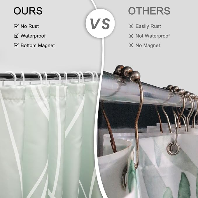 Striped Shower Curtain for Bathroom, Ombre Green, 72" W x 72" L | with Hooks, Modern Hotel Style, Water Repellent, Washable, Weighted Hem
