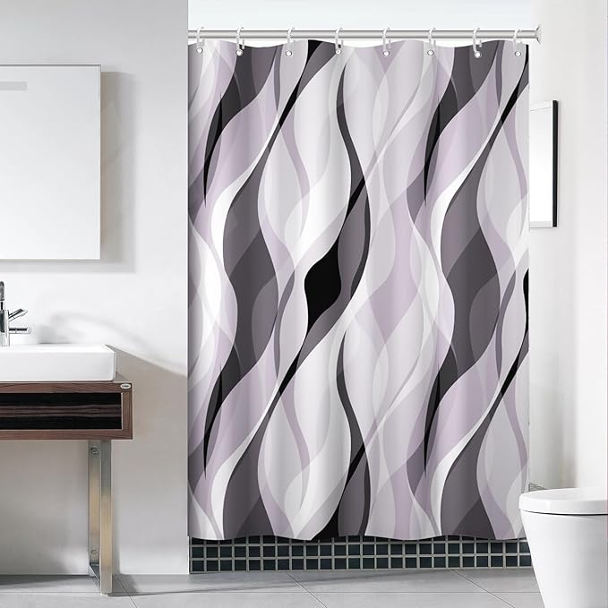 Lavender Shower Curtain, Modern Purple and Grey Striped Shower Curtain Set for Bathroom Waterproof Polyester Shower Curtain with Hooks, 54x72 Inch
