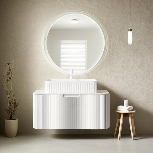 30'' Bathroom Vanity with Sink, Floating Vanities with Rectangular Ceramic Basin and Marble Top, Extra Large Storage Drawer, Soft-Close Design, Pre-Assembled Cabinet, White