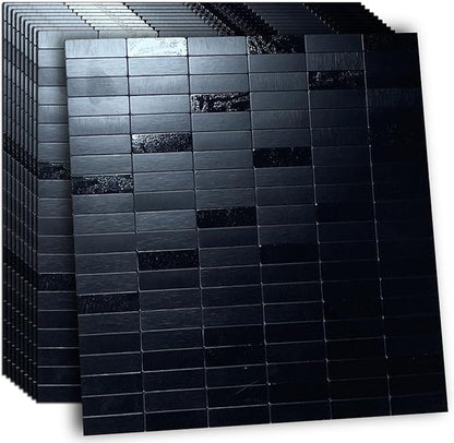 XUANINY Peel and Stick Backsplash Wall Tiles, Black Brushed, 10-Pack | Self-Adhesive, Easy to Install, Waterproof, Heat Resistant, Aluminum Mosaic Sticker, For Kitchen, 11.33"x11.92" Per Sheet