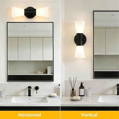 Wall Sconces Set of 2 for Bathroom, Modern Indoor Vanity Light Fixtures 13", Up Down Lighting, Wall Mount Lamp for Living Room Bedroom Hallway Stairway Fireplace Mirror E26 Base 2PC White&Black