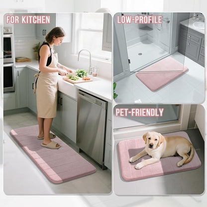 Yimobra Pink Bath Mat, Super Soft Absorbent Memory Foam Bathroom Rug Non Slip, Quick Dry, Machine Washable Floor Carpet for Tub Shower, Home Decor Accessories, 24x17