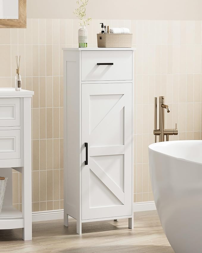 Homhedy Bathroom Storage Cabinet with Drawer & Adjustable Shelf | Freestanding Storage Cabinet for Bathroom, Entryway, Living Room & Kitchen, White, 11.8"W