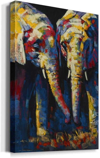 Renditions Gallery Animal Canvas Wall Art Modern Paintings & Prints Decorations Vintage Loving Elephants Black & White Abstact Wall Hanging Artwork for Bedroom Office Kitchen - 32"x48" LT02