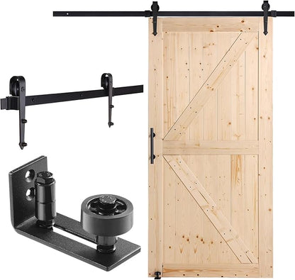 VEVOR 42in x 84in Sliding Barn Door with 7ft Barn Door Hardware Kit Included & Handle, Water-Proof Solid Wood, Easy Assembly, for Interior Rooms & Storage Closet, K-Frame, DIY, Stainable, Natural