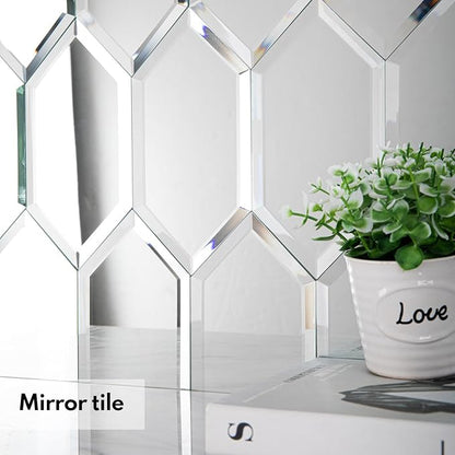 Peel and Stick Beveled Mirror Tile, Mirror Backsplash for Kitchen Bathroom Wall, 4x7.87 Inches Hexagon, Silver (30 Pcs, 4.8 SQ.FT.)