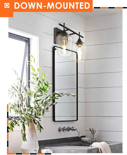 Oil Rubbed Bronze Bathroom Light Fixture, 2 Lights Bathroom Vanity Lights Over Mirror with Clear Glass, Farmhouse Bath Wall Sconce Light, WL9167-2A
