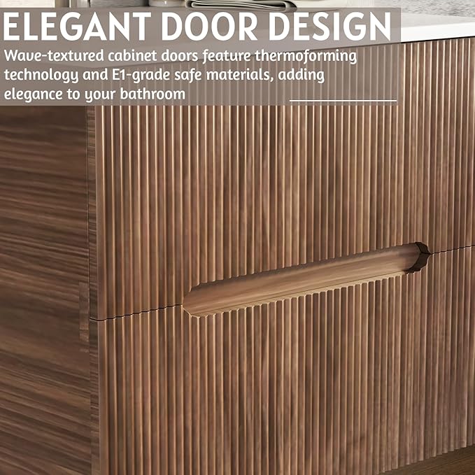 EROMMY 30 Inch Bathroom Vanity with Sink, Floating Bathroom Vanity with Ceramic Basin, Wall Mounted Bathroom Sink Cabinet Set with 2 Soft-Close Drawers, Faucet & Pop Up Drain, Walnut