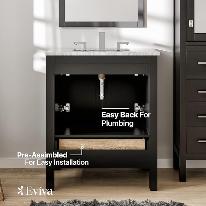 Eviva Aberdeen 24" Transitional Espresso Bathroom Vanity with White Carrara Countertop