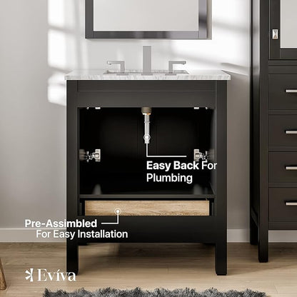 Eviva Aberdeen 24" Transitional Espresso Bathroom Vanity with White Carrara Countertop