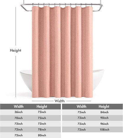 ANRODUO Blush Pink Linen Shower Curtain, Fabric Shower Curtain with 12 Metal Hooks, Waterproof Heavy Duty Polyester, Button Hole Design, Machine Washable for Bathroom Hotel Bathtub, W72xL72