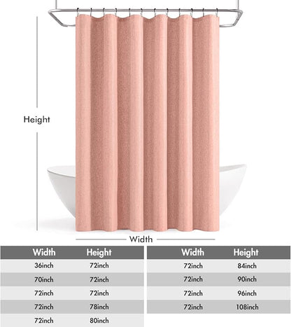 ANRODUO Blush Pink Linen Textured Fabric Shower Curtain Set - W72xL84 | Farmhouse Shower Curtain with 12 Metal Hooks, Waterproof Heavy Duty, Button Hole Design, Machine Washable for Bathroom