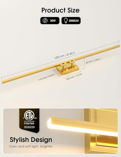 VOLISUN Bathroom Vanity Light 48 inch, 30W Dimmable 5CCT Led Bathroom Light Fixture Over Mirror, Gold Bar Vanity Light for Bathrooms-ETL Certificated