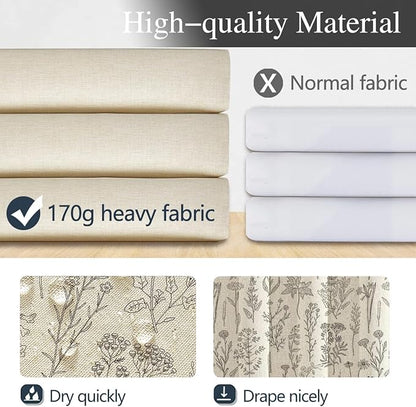 Coxila Linen Shower Curtain Stall Small Spring Farmhouse Floral Vintage Beige Neutral Half Narrow Single Walk in Stand up Heavy Duty Textured Toile Bathroom 36x72 Inch Polyester Fabric 7 Pack Hooks