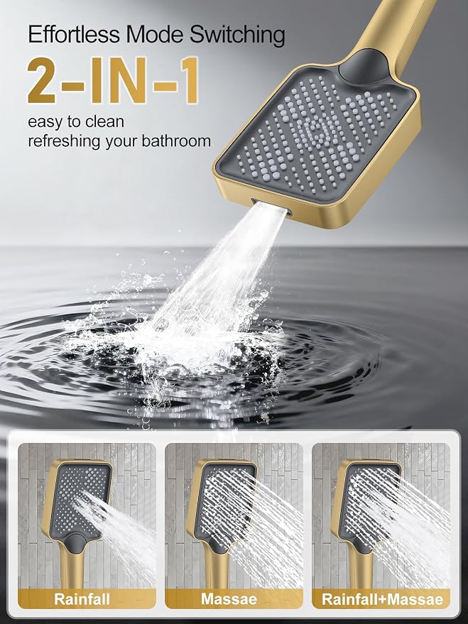 Woindo Shower Faucet Set, 10" Ceiling Mount Rainfall Shower System with 2 Rain Shower Head and Multi-function Handheld Head Push Button Diverter Shower Faucet Trim Kit