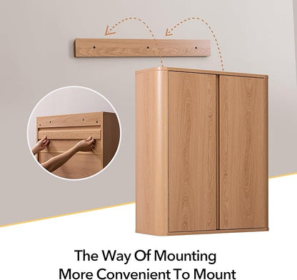 Wall Mounted Bathroom Cabinet, Premium Medicine Cabinet with Safe Rounded Edges, 2-Door Wood Storage Organizer with Adjustable Shelves for Laundry, Kitchen