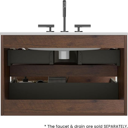 30" Bathroom Vanity with Sink, Modern Floating Vanity with Two Soft-Close Drawers, Large Storage for Small Space, Walnut, Fully Assembled - Iris Collection