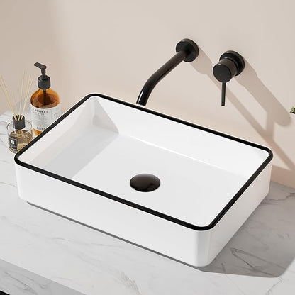 KES 20 Inch Bathroom Vessel Sink with Black Trim Above Counter Rectangular White Ceramic Countertop Sink for Cabinet Lavatory Vanity, BVS123S50-W/B