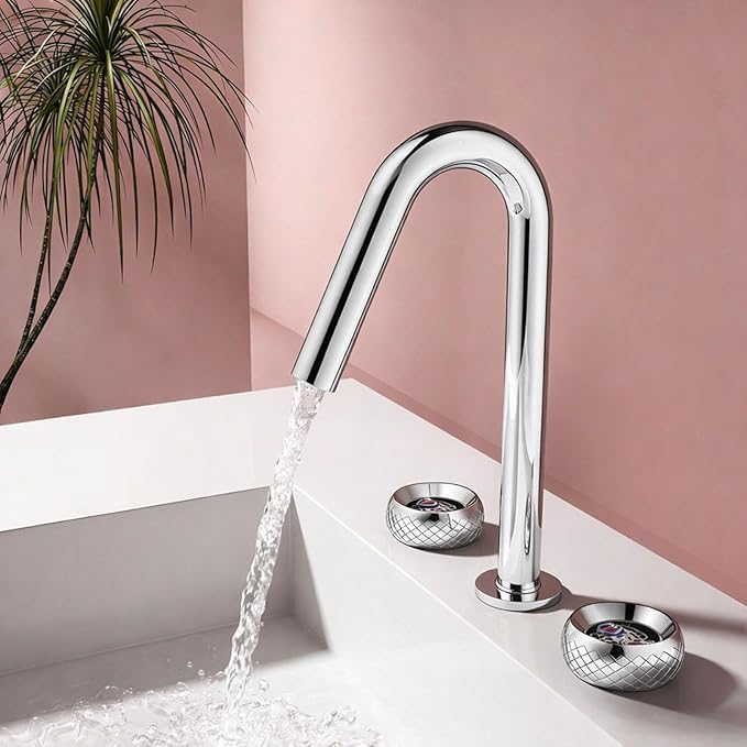 Wide Spread Bathroom Faucets for Sink 3 Hole Dual Mode 2 Knob Restroom Faucet Brass,Chrome Plated